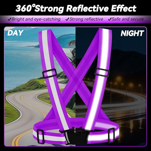 Reflective Vest Running Gear,High Visibility Adjustable Safety Vest for Outdoor Motorcycle,Dog Walking,Night Running,Hiking - color: Purple X3