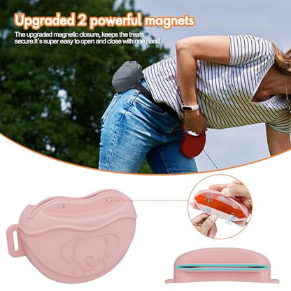 Dog Treat Pouch - Premium Silicone - Upgrade 4 Strong Magnets Enhanced Magnetic Closure, Adjustable Waist Belt - Ideal for Puppy Training and Outdoor Walks - Pink - color: Pink