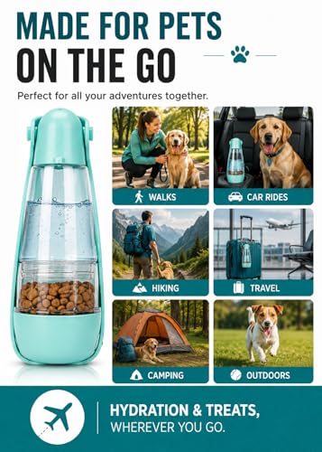 Dog Water Bottle Portable Travel Water Bottle for Dogs with Food Container | Leak Proof Bowl Dispenser Puppy Essentials Dog Accessories Portable Dog Water Bottle Travel Dog Bowls Portable Dog Water Bowl