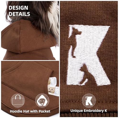 Koneseve Dog Hoodie & Cat Sweater, Warm Fleece Hooded Soft Winter Sweatshirt for All Breeds, Cozy Pet Clothes, Brown, S - color: Brown, size: S-(2~7lb) | Chest(~13")