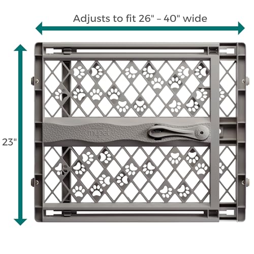 MYPET Paws Portable Pet Gate: 26-40" Wide Expandable, Pressure Mounted No Tools Needed, Durable Dog Gate for Doorways, Made in USA, 23" Tall, Fieldstone Gray - color: Fieldstone