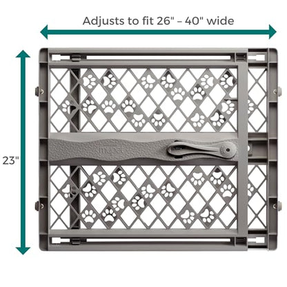 MYPET Paws Portable Pet Gate: 26-40" Wide Expandable, Pressure Mounted No Tools Needed, Durable Dog Gate for Doorways, Made in USA, 23" Tall, Fieldstone Gray - color: Fieldstone