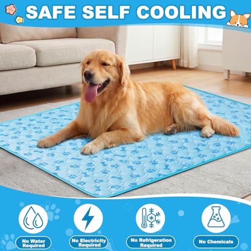 Hahafelt 4 Pack Dog Cooling Mat with Storage Bag 40" x 28" Blue Ice Silk Cooling Mat for Dogs Cats Washable Foldable Pet Sleeping Pad for Crate Bed Indoor and Outdoor Floor