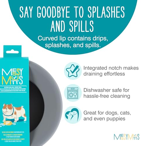 Messy Mutts Silicone Non-Spill Bowl | Dog or Cat Travel Necessity | Splash Less Food/Water Bowl for Pets | Slobber Stopper Water Bowl | 5.25 Cups (Cool Grey) - color: Grey