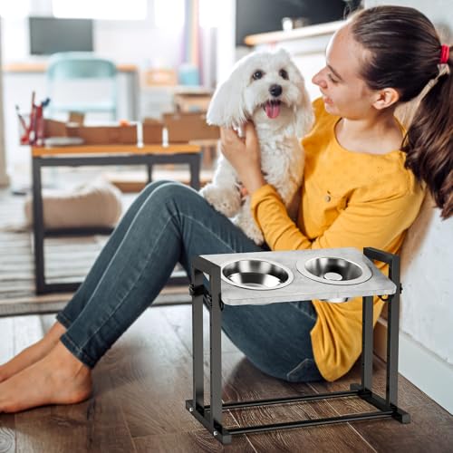 Elevated Dog Bowls for Dogs, 6 Heights Adjustable Raised Dog Bowl with Slow Feeder - 3 Stainless Steel Bowl, Tiltable Non-Slip Feeding Bowls with Metal Stand - color: Medium & Small Dogs