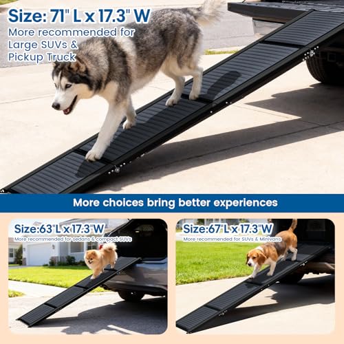 HBTower 71" Long & 17.3" Wide Folding Dog Ramp for Car, SUV & Truck – Portable Pet Ramp with Non-Slip Surface, Extra Wide Steps for Large Dogs Up to 250LBS - size: 71" L x 17.3" W