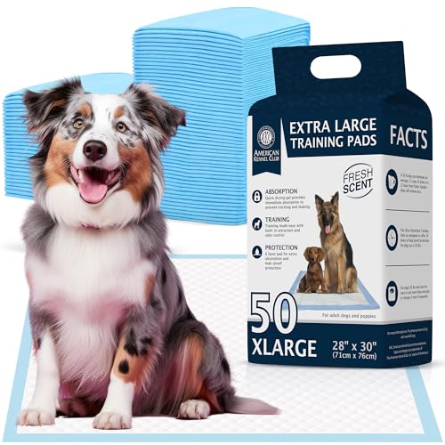 American Kennel Club Scented Puppy Training Pads with Ultra Absorbent Quick Dry Gel – 28 x 30 Pee Pads for Dogs - Fresh Scented - 50 Count, XL (Pack of 6) - size: 28 x 30 - 50 Count (Pack of 6)