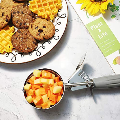 Saebye Portion Scoop - #8 (4 oz) - Disher, Large Ice Cream Scoop with Trigger, Cookie Scoop, Food Scoop, Muffin Scoop - Portion Control - 18/8 Stainless Steel, Grey Handle - size: #8/ 4 oz