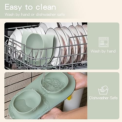 Dog Food Bowls Pet Bowls & Dog Water Bowls with No-Spill and Non-Skid, Feeder Bowls with Dog Bowl Mat for Small Medium Large Size Dogs Cats Puppy Pets, Dog Dishes (Green) - color: Green