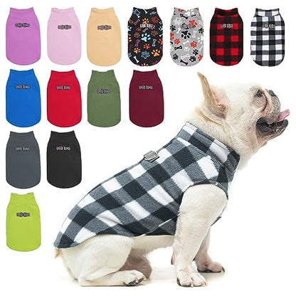 BEAUTYZOO Small Dog Sweater Fleece Vest Winter Jacket, D-Ring Leash Attachment for XS S Puppy Medium Sized Breeds Dogs, Cold Weather Dog Clothes Windproof Keep Warm, Classic White Plaid S - color: WHITE BUFFALO PLAID, size: Small