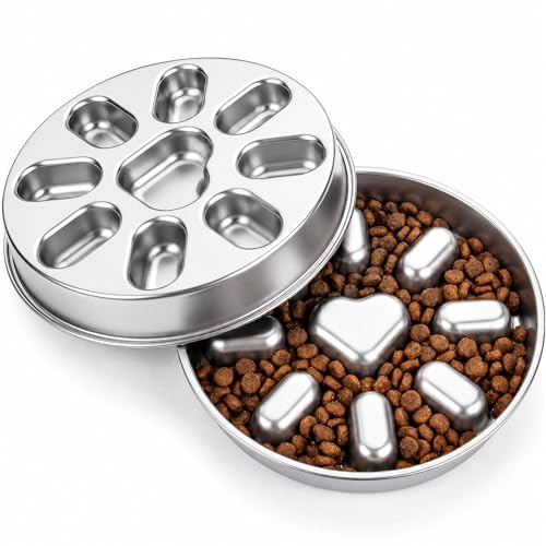 2 Pcs Slow Feeder Dog Bowl, 2 Cups Stainless Steel Dog Slow Feeder Food Bowl for Puzzle Maze Medium Small Dogs or Cat to Eat Slowly, Pet Supplies Dishwasher Safe