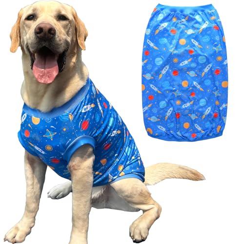 Pet Dog Blue Sleeveless T Shirts with Spacecraft Pattern Printed pet Clothes Soft Breathable Vest for Large Dogs X-Large, Bule - color: Blue, size: XL