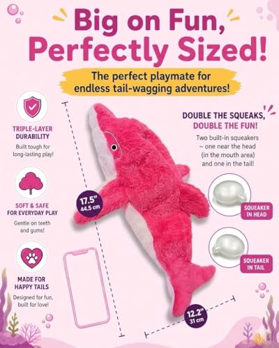 Crinkle Dog Toy – No stuffing Squeaky Dog Toy for Small Medium & Large Breeds, Interactive Tough Toy Set - Ideal for Chewing Teething & Fetch Durable Pet-Safe Materials - Soft Pink/Purple Plush, Large - color: Pink/Purple