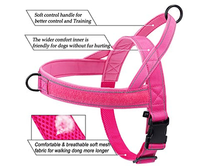 No Pull Dog Harness Pink for Small Medium Large Sized Dog, Reflective Escape Proof Adjustable Dog Harnesses with 2 Patch, L - color: Pink, size: L-Chest size 25-31''
