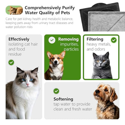 고양이 분수 교체용 숯 필터 스퀘어, Petsafe Premier, Ion-X, Outlast 펌프리스 및 Viva 반려동물 분수와 호환, 고양이 및 개 실내용 탄소 필터 (블랙, 6팩) - size: 6 PACK