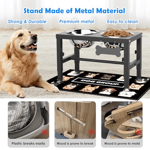 SHAINFUN Elevated Dog Bowls with Mat for Medium Large Dogs, Raised Dog Bowl Stand with 2 Stainless Steel 58oz Bowls, Tall Dogs Food Water Bowl Holder - color: Black-1.7L