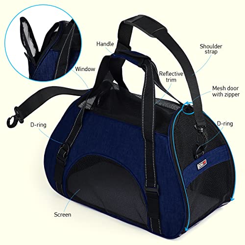 Dogline Carrier Bag Airline Approved Carrier for Dogs and Cats, Size M, Blue - color: Blue, size: H 13" x W 9" x L 21"