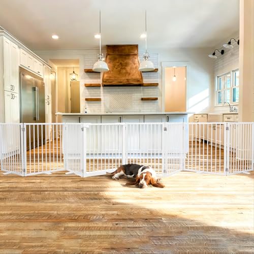 Snagle Paw Extra Wide Dog Gate,Free Standing Dog Fence with Door, Up to 208 Inch Wide Pet Gate with Support Feet for Stairs, Hallways, Doorways, Yard (White, 8 Panels) - size: Up to 208" W, 8 Panels, White