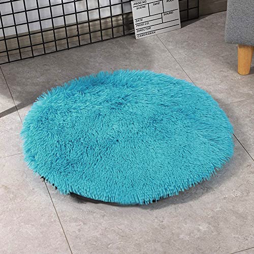 24 Inch Plush Dog Bed Mat Warm Fluffy Round Puppy Crate Pad with Anti-Slip Waterproof Bottom Soft Comfy Pet Kennel Mat for Small and Medium Dogs Sleeping(Wathet) - color: Wathet, size: 24 Inch
