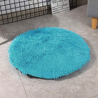 24 Inch Plush Dog Bed Mat Warm Fluffy Round Puppy Crate Pad with Anti-Slip Waterproof Bottom Soft Comfy Pet Kennel Mat for Small and Medium Dogs Sleeping(Wathet) - color: Wathet, size: 24 Inch