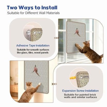 Cat Nail File Scratcher - Natural Sisal Scratch Mat with 80-Grit Aluminum Oxide, Adhesive Sheets & Expansion Screws for Secure Wall/Floor Mounting, Ideal for Trimming Cat Claws (14.81"x11.12") - size: 14.81"x11.12"