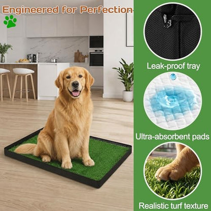 Dog Grass Pad with Tray - 32"x22" Dog Potty Grass with 8pc Pee Pads, Reusable Artificial Grass for Dogs Potty, Portable Indoor Outdoor Dogs Litter Box for Patio Balcony Porch