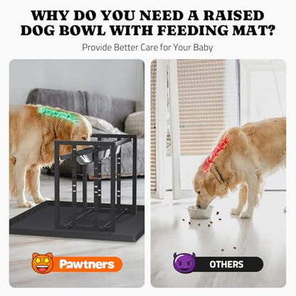 Elevated Dog Bowls for Medium Breed: 4 Height Adjustable Raised Dog Bowl with Metal Stand, Feeder Station with 2 Stainless Steel Bowls, Black with Feeding Mat - color: Grey+Mat