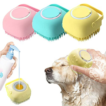 3-Pack Dog & Cat Bath Brush Set - Soft Silicone Pet Grooming Shampoo Brush, Massage Shower Brush with Shampoo Dispenser for Dogs & Cats - Gentle Bathing & Grooming Tool for Pets