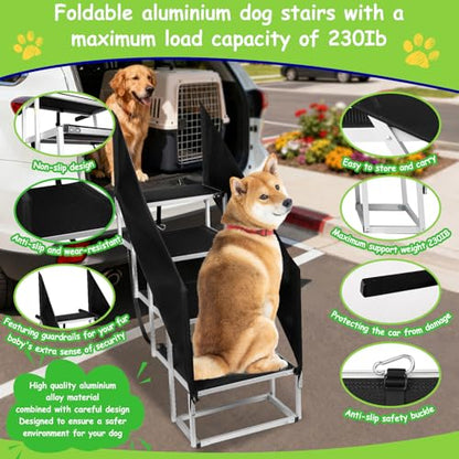 Dog Stairs with Guardrail for Large Dogs Extra Wide 20Inch Step, 34 Inch 4 Step Non Slip Surface, Supports up to 230 lbs Designed for Oversized SUVs, Off Road Vehicles, and Pickup Trucks - size: 20" W x 34-36" H