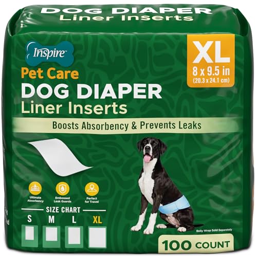 Inspire Pet Dog Diaper Liners Booster Pads for Male and Female Dogs | for Male Dog Diapers Female Dog Diapers 100ct | Disposable Diaper Inserts (XL)