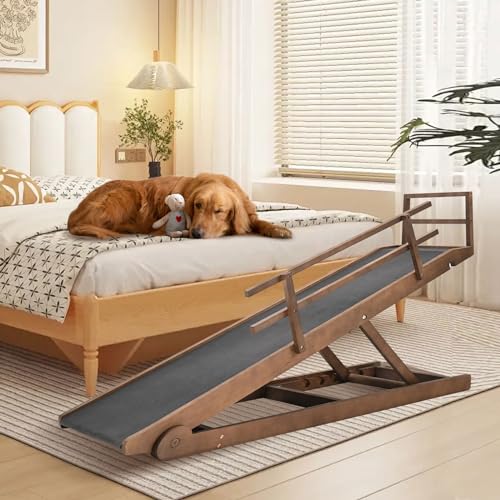 Dog Ramp for Bed & Couch, 5-Level Adjustable Wooden Pet Ramp for Bed & SUV, Adjustable Height 17.7"-31.4",Folding Non Slip Dog Ramps for Small Large Senior Dogs & Cats - Furniture Quality - size: XL-for 31.4''H Bed