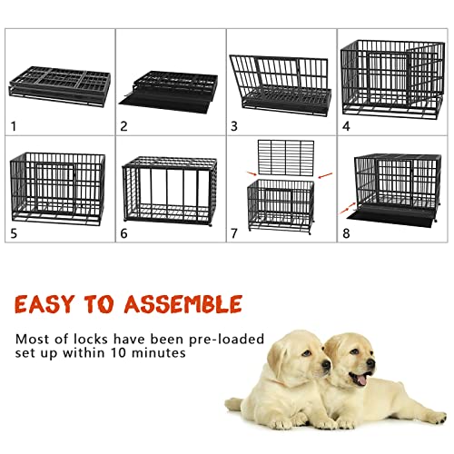 LEMBERI 48" Heavy Duty Dog Crate, Indestructible Escape-Proof Cage Kennel for Large Dogs, High Anxiety Dog Crate with Removable Wire Trays & Lockable Wheels, Extra Large XL XXL, Black - color: Black, size: 47.2"L x 30.7"W x 36"H
