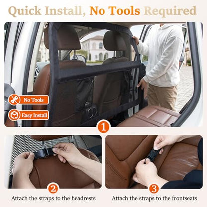 Heavy Duty Dog Car Barrier with Sturdy Metal Frame, Wider Coverage Pet Divider Net for Back Seat & Cargo Area, Universal Fit for Cars SUVs Trucks, Claw-Proof Transparent Mesh for Cool Airflow - size: Large