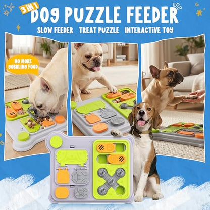 Dog Puzzle Toy Slow Feeder, Interactive Dog Toys for IQ Training & Mental Stimulation, ABS Easy Clean Detachable Tray Non-Slip Base, Enrichment Toys for Dogs, Green - color: Green