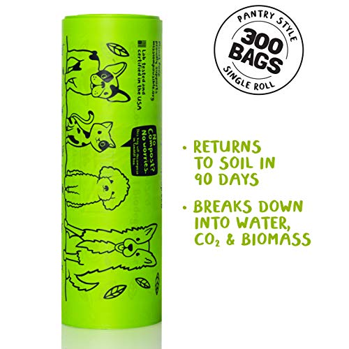 PLANET POOP Home Compostable Dog Poop Bags, Large Single Roll 300 Grab & Go, for Dogs Un-Scented Dog Waste Bags, Thick Leakproof Doggy Cat Bag, Plant-Based Pet Supplies - size: 300 Count (Pack of 1)