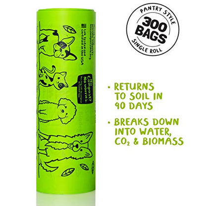 PLANET POOP Home Compostable Dog Poop Bags, Large Single Roll 300 Grab & Go, for Dogs Un-Scented Dog Waste Bags, Thick Leakproof Doggy Cat Bag, Plant-Based Pet Supplies - size: 300 Count (Pack of 1)