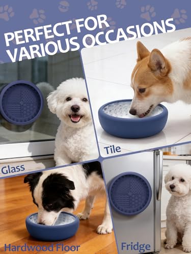 Dog Lick Bowl for Large Dogs, Lick Mat, Slow Feeder Lick Bowl with Brush and Scraper,Strong Suction, Freeze Licking Bowl for Anxiety Relief, Enrichment & Distraction, Dishwasher Safe 7.6 * 3.5 inch - color: Dark Blue