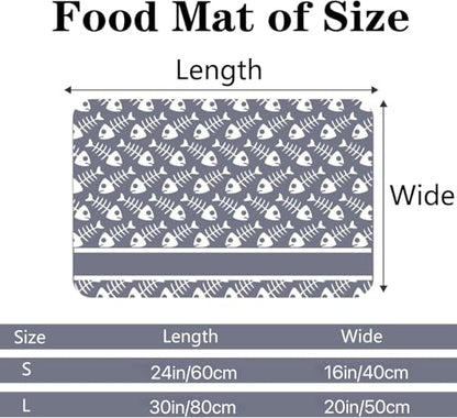 Personalized Dog Cat Food Mat PU Non-Slip at The Bottom Dog Bowl Mat Dog Mat for Food and Water Custom Pet Dog Food Mats for Floors Waterproof (Fish Bone) - color: fish bone