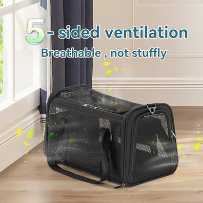 Airline Approved Cat Carrier, Soft-Sided Collapsible Pet Carrier for Travel, 3 Carrying Ways, Lightweight and Ventilation on 5 Sides, Escape Proof, with Soft Fleece Pad - color: Z-Black, size: 18.0"L x 11.0"W x 11.0"H