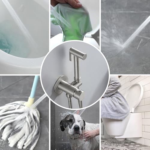 SHAMANDA Warm Water Bidet Sprayer for Toilet with Hot and Cold Brass Rough-in Valve, Stainless Steel Round Handheld Bidet Attachment Set for Feminine, Pets and Baby Diaper Wash, Brushed Nickel - color: Brushed Nickel, style: Hot & Cold Water Modes-Round