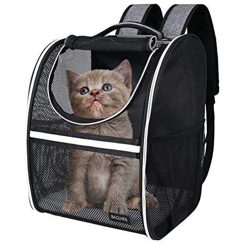 BAGLHER Pet Carrier Backpack, Ventilated Design, Pet Travel Backpack with Comfortable Shoulder Straps, Thicker Bottom Support, Two-Way Entrance Pet Carrier Backpack, Black - color: Mesh Black, size: Non-Expandable