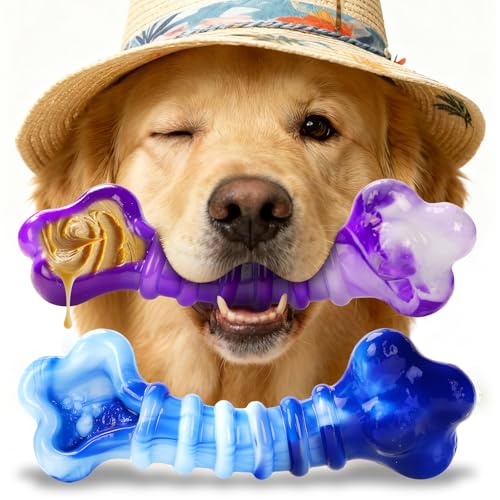 Kseroo Indestructible Dog Toys for Aggressive Chewers: 2-Pack Tough Chew Toy for Large Dogs, Heavy Duty Long-Lasting Dog Bones for Large Breed, Dog Toys to Keep Them Busy - color: Purple & Blue
