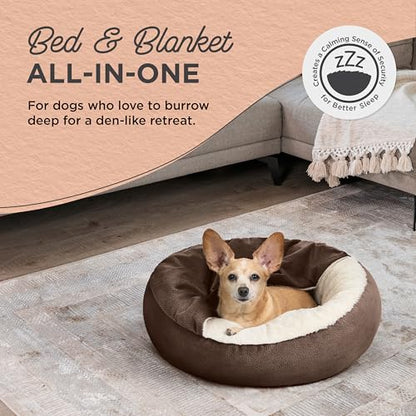 Best Friends by Sheri Cozy Cuddler Ilan Covered Cat and Dog Bed with Attached Blanket, Dark Brown, 24"x24" - color: Dark Brown Ilan