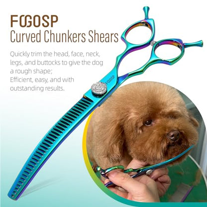 45°Curved Dog Grooming Scissors Curved Thinning Shears Curved Chunkers Dog Shears 3Pcs Combo (Turquoise) - color: Turquoise, size: 7.5 in 3PCS Set
