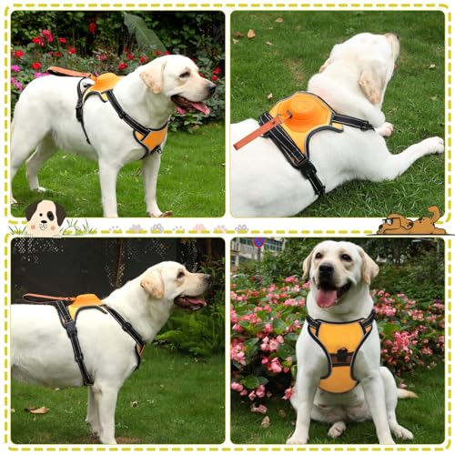 3-in-1 Dog Harness with Built-in Leash, Comfortable Dog Walking Harness with Extendable Lead, Heavy Duty Dog Harness for Large Dogs, Auto-Lock & Tug Control (Orange-M)