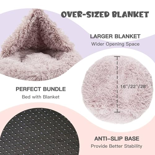 Himax Dog Beds for Medium Dogs, Donut Dogs Beds with Blanket Attached, Calming Dog Bed Washable (20"/26"/35") Beige - color: Beige, size: 26.0"L x 26.0"W x 9.0"Th