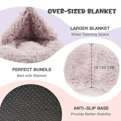 Himax Dog Beds for Medium Dogs, Donut Dogs Beds with Blanket Attached, Calming Dog Bed Washable (20"/26"/35") Beige - color: Beige, size: 26.0"L x 26.0"W x 9.0"Th