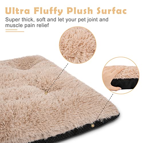 JOEJOY Dog Bed Crate Pad, Deluxe Plush Washable Dog Beds Fulffy Soft Kennel Pad Anti-Slip Pet Sleeping Mat for Medium Small Dogs, 29" x 21", Beige - color: Beige, size: M(29"x21"x3")