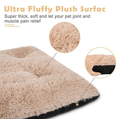 JOEJOY Dog Bed Crate Pad, Deluxe Plush Washable Dog Beds Fulffy Soft Kennel Pad Anti-Slip Pet Sleeping Mat for Medium Small Dogs, 29" x 21", Beige - color: Beige, size: M(29"x21"x3")
