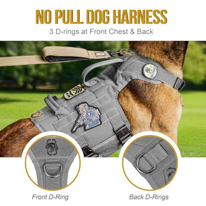 OneTigris Tactical Dog Harness with 5X Metal Buckle,Dog MOLLE Vest with Handle,No Pulling Front Clip,Hook and Loop Panel for Dog Custom Patch (M, Grey) - color: Grey, size: M